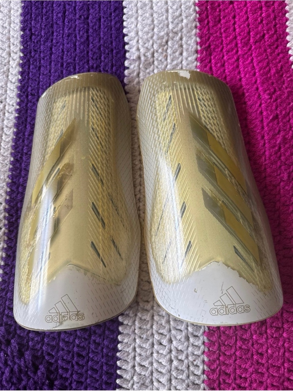 adidas White and Gold Soccer Shin Guards